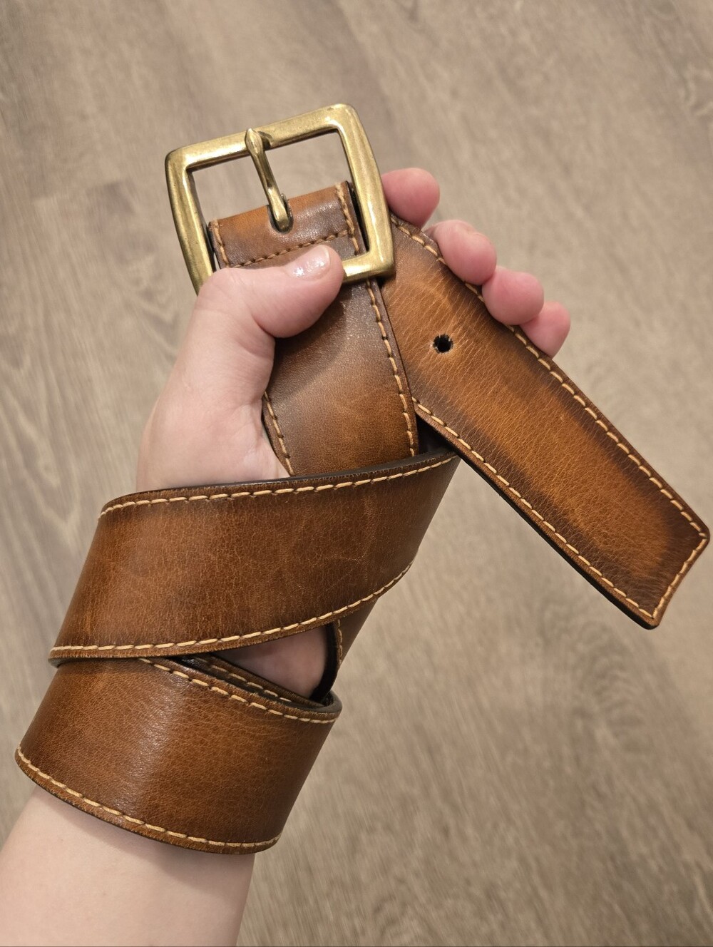 Mens Cole Haan Burnished Brown Leather Belt Grunge Rustic Size 36 Western VTG